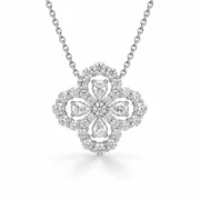 Lab-grown diamond clover necklace with four pear-shaped stones and openwork sparkling borders in S925 silver