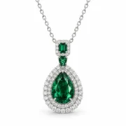 Emerald teardrop necklace with a multi-row sparkling halo and two green accent stones in S925 silver