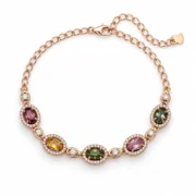 Color Reverie natural tourmaline bracelet with multicolor oval stones and clear halos
