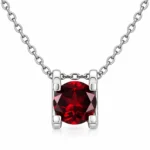 Natural red garnet solitaire necklace with a four-prong S925 silver setting and delicate chain