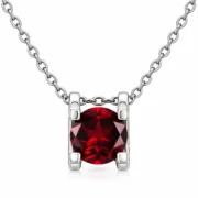 Natural red garnet solitaire necklace with a four-prong S925 silver setting and delicate chain