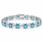 Ocean Wings blue butterfly bracelet with oval blue stones and clear accents in S925 silver