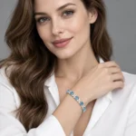 Model wearing the 7.09-inch Ocean Wings blue butterfly bracelet