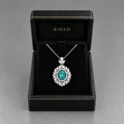 Ocean Majesty blue-green pendant necklace presented in a SIGLO gift box