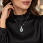 Ocean Majesty sterling silver statement necklace in a styled jewelry display