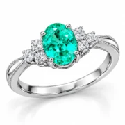 Angled view of the Lagoon Whisper ring showing clustered accents and intertwined silver shoulders