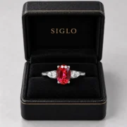 Scarlet Devotion red trilogy ring presented in a SIGLO jewelry gift box