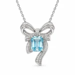 Azure Ribbon bow necklace with natural blue topaz and sparkling ribbon details in S925 silver