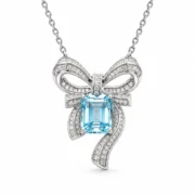 Azure Ribbon bow necklace with natural blue topaz and sparkling ribbon details in S925 silver