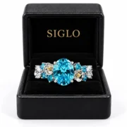 Blooming Reverie blue flower ring presented in a SIGLO jewelry gift box