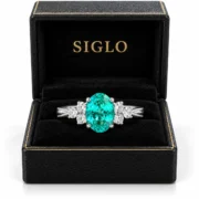 Lagoon Whisper teal cluster ring presented in a SIGLO jewelry gift box