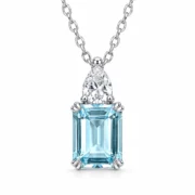 Blue Sugar Cube Necklace with natural blue topaz and a pear-shaped lab-grown diamond accent