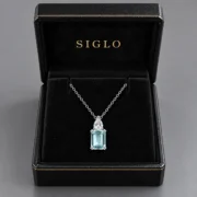 Blue Sugar Cube Necklace presented in a SIGLO gift box