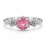Front view of the True Love pink rose ring with a pink center and sculpted silver roses